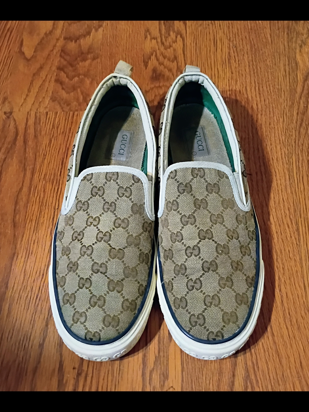 Gucci Men's Beige and Brown GG Canvas Slip-On Sneakers